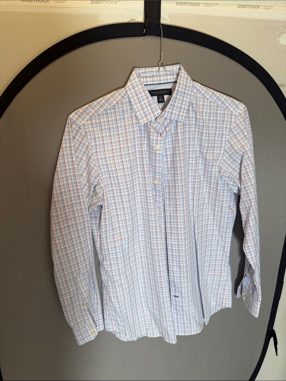 Banana Republic White Dress Shirt with Blue & Red Plaid